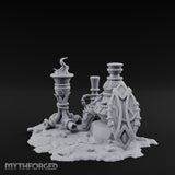 Glyph-Carved Rope-Coiled Tribal Torch and Idol Vessel Scene Miniature for Dungeons and Dragons, Pathfinder or other TTRPGs
