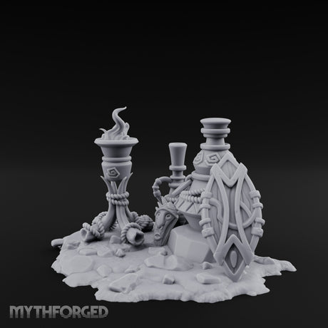 Glyph-Carved Rope-Coiled Tribal Torch and Idol Vessel Scene Miniature for Dungeons and Dragons, Pathfinder or other TTRPGs