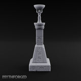 Glyph-Paneled Figure-Crowned Offering Bowl Pedestal Column Miniature for Dungeons and Dragons, Pathfinder or other TTRPGs