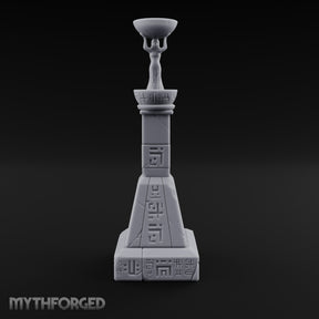 Glyph-Paneled Figure-Crowned Offering Bowl Pedestal Column Miniature for Dungeons and Dragons, Pathfinder or other TTRPGs