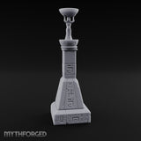 Glyph-Paneled Figure-Crowned Offering Bowl Pedestal Column Miniature for Dungeons and Dragons, Pathfinder or other TTRPGs