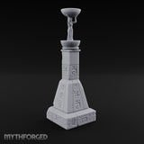Glyph-Paneled Figure-Crowned Offering Bowl Pedestal Column Miniature for Dungeons and Dragons, Pathfinder or other TTRPGs