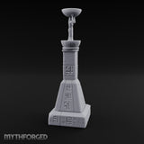Glyph-Paneled Figure-Crowned Offering Bowl Pedestal Column Miniature for Dungeons and Dragons, Pathfinder or other TTRPGs