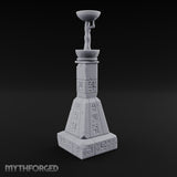 Glyph-Paneled Figure-Crowned Offering Bowl Pedestal Column Miniature for Dungeons and Dragons, Pathfinder or other TTRPGs