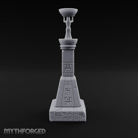 Glyph-Paneled Figure-Crowned Offering Bowl Pedestal Column Miniature for Dungeons and Dragons, Pathfinder or other TTRPGs
