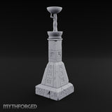 Glyph-Paneled Figure-Crowned Offering Bowl Pedestal Column Miniature for Dungeons and Dragons, Pathfinder or other TTRPGs