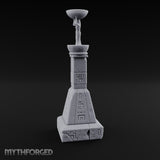 Glyph-Paneled Figure-Crowned Offering Bowl Pedestal Column Miniature for Dungeons and Dragons, Pathfinder or other TTRPGs