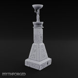Glyph-Paneled Figure-Crowned Offering Bowl Pedestal Column Miniature for Dungeons and Dragons, Pathfinder or other TTRPGs