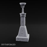 Glyph-Paneled Figure-Crowned Offering Bowl Pedestal Column Miniature for Dungeons and Dragons, Pathfinder or other TTRPGs