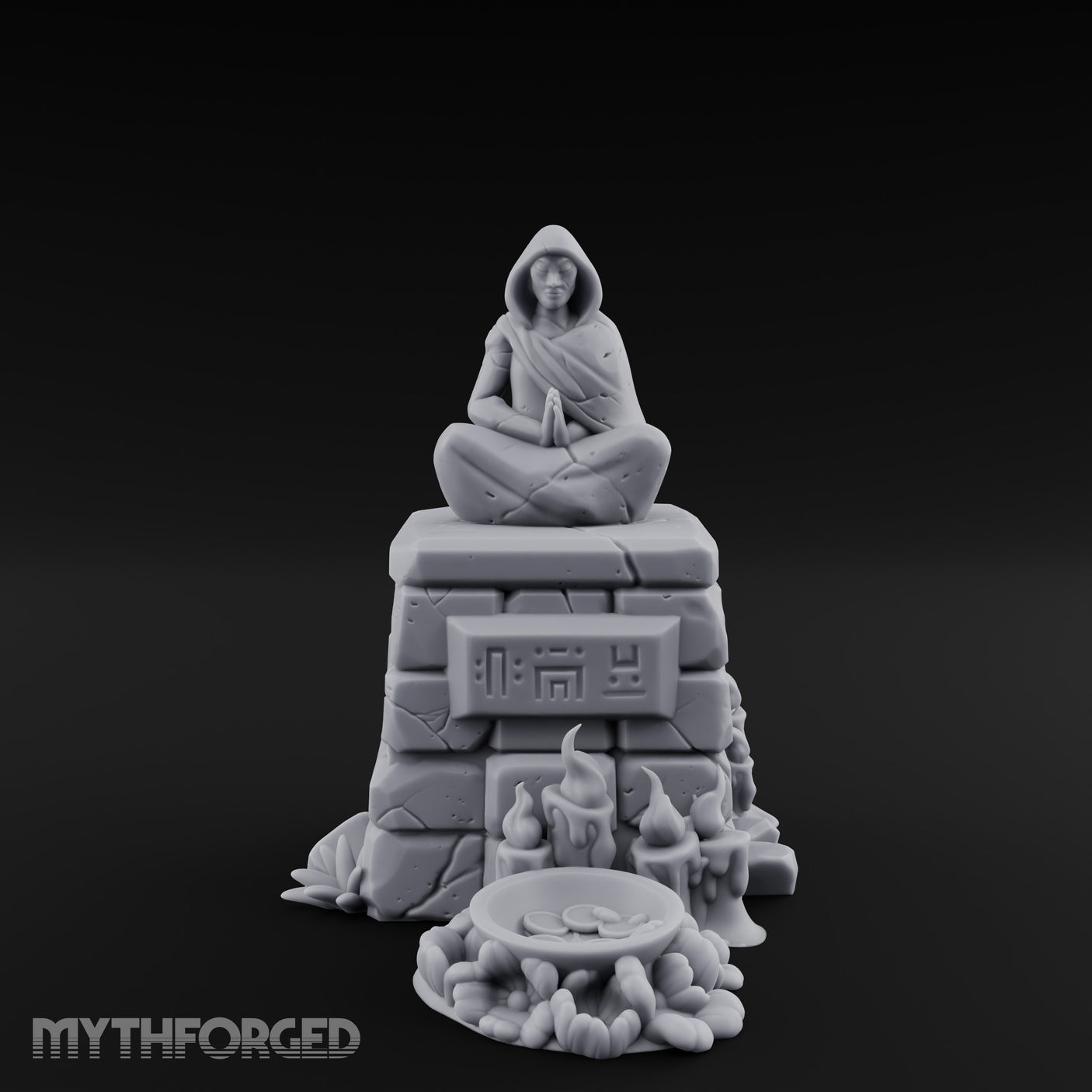 Glyph-Plaque Candle-Ringed Hooded Meditation Shrine Statue Miniature for Dungeons and Dragons, Pathfinder or other TTRPGs