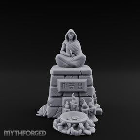 Glyph-Plaque Candle-Ringed Hooded Meditation Shrine Statue Miniature for Dungeons and Dragons, Pathfinder or other TTRPGs