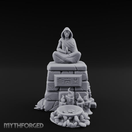 Glyph-Plaque Candle-Ringed Hooded Meditation Shrine Statue Miniature for Dungeons and Dragons, Pathfinder or other TTRPGs