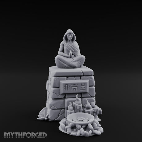 Glyph-Plaque Candle-Ringed Hooded Meditation Shrine Statue Miniature for Dungeons and Dragons, Pathfinder or other TTRPGs