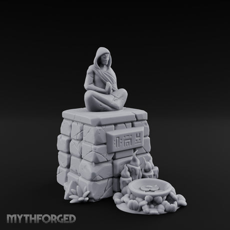 Glyph-Plaque Candle-Ringed Hooded Meditation Shrine Statue Miniature for Dungeons and Dragons, Pathfinder or other TTRPGs