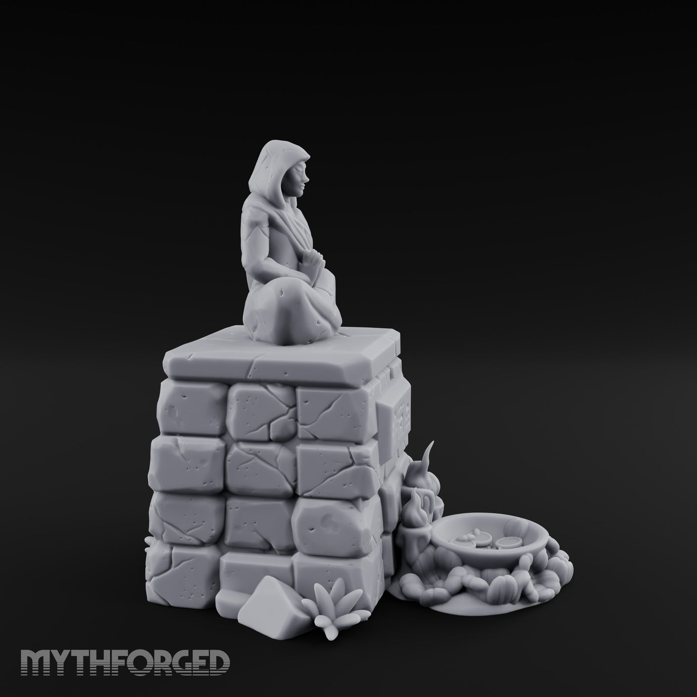 Glyph-Plaque Candle-Ringed Hooded Meditation Shrine Statue Miniature for Dungeons and Dragons, Pathfinder or other TTRPGs