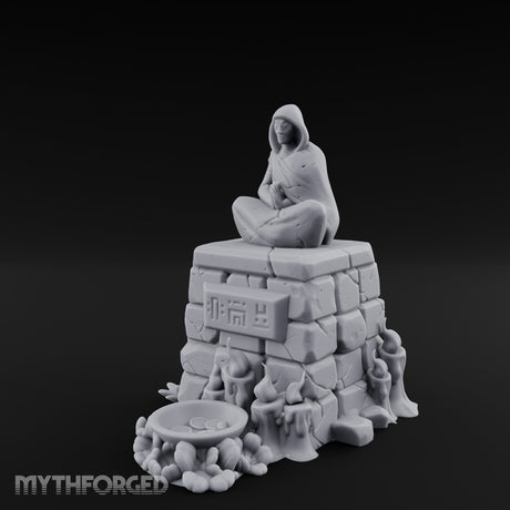 Glyph-Plaque Candle-Ringed Hooded Meditation Shrine Statue Miniature for Dungeons and Dragons, Pathfinder or other TTRPGs