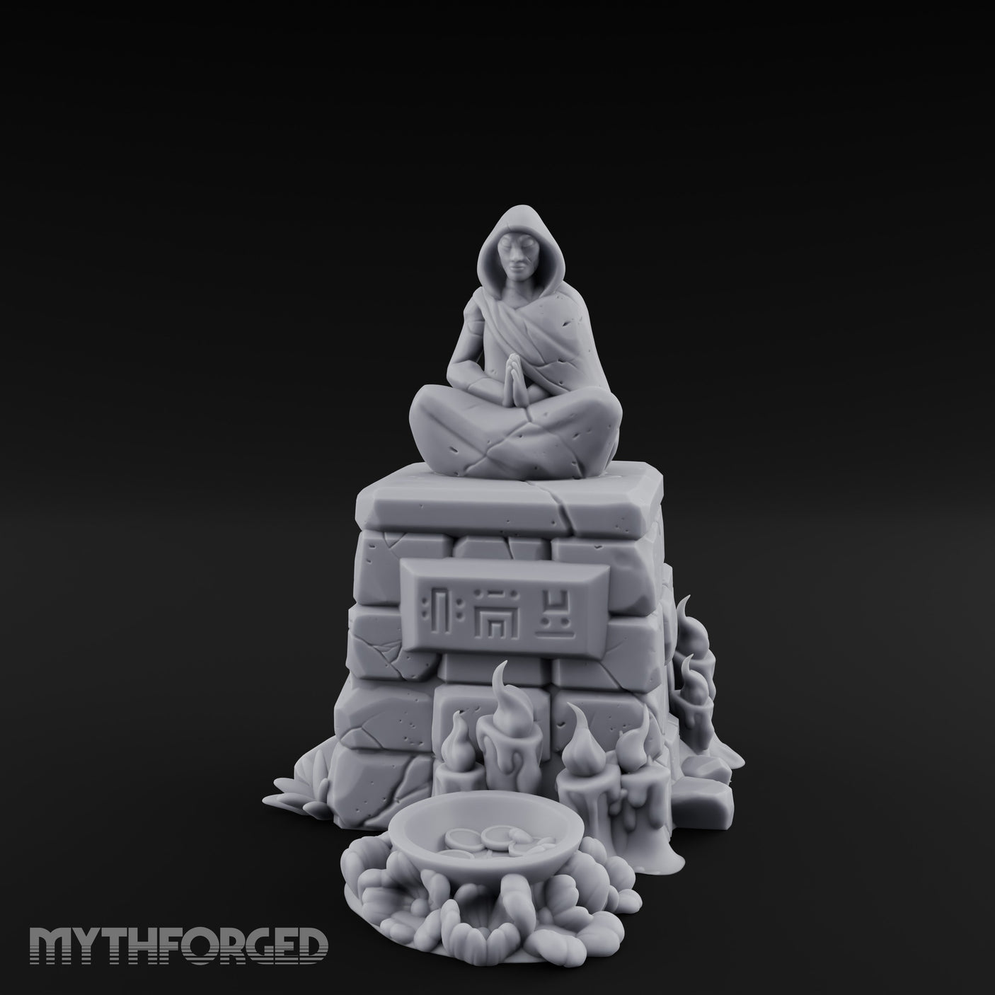 Glyph-Plaque Candle-Ringed Hooded Meditation Shrine Statue Miniature for Dungeons and Dragons, Pathfinder or other TTRPGs