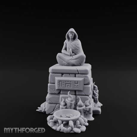 Glyph-Plaque Candle-Ringed Hooded Meditation Shrine Statue Miniature for Dungeons and Dragons, Pathfinder or other TTRPGs