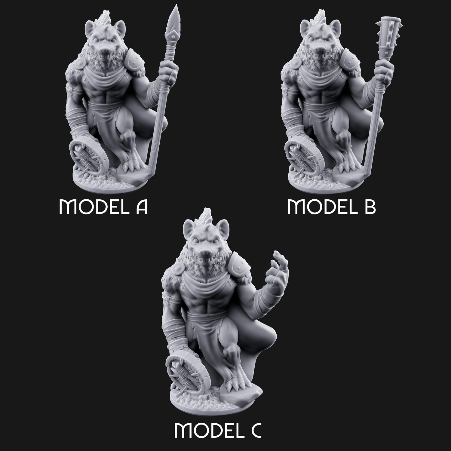 Shield Dragging Gnoll Warriors Miniature for Dungeons and Dragons, Pathfinder or other TTRPGs