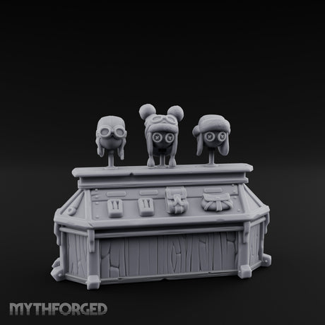 Goggle-Stocked Plank-Built Climbing Shop Display Counter Miniature for Dungeons and Dragons, Pathfinder or other TTRPGs
