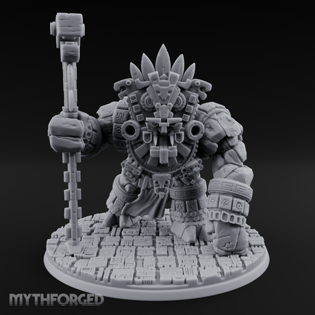 Aztec Inspired Totem Crowned Golem Warlord Miniature for Dungeons and Dragons, Pathfinder or other TTRPGs