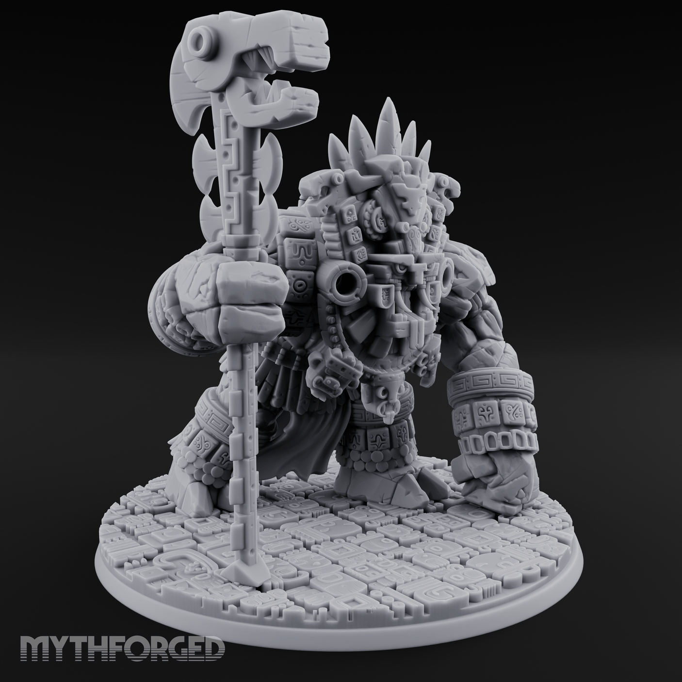 Aztec Inspired Totem Crowned Golem Warlord Miniature for Dungeons and Dragons, Pathfinder or other TTRPGs