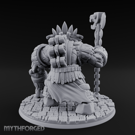 Aztec Inspired Totem Crowned Golem Warlord Miniature for Dungeons and Dragons, Pathfinder or other TTRPGs