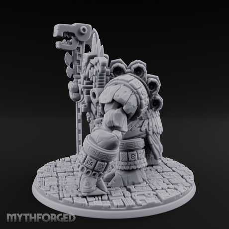 Aztec Inspired Totem Crowned Golem Warlord Miniature for Dungeons and Dragons, Pathfinder or other TTRPGs