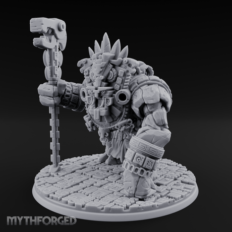 Aztec Inspired Totem Crowned Golem Warlord Miniature for Dungeons and Dragons, Pathfinder or other TTRPGs