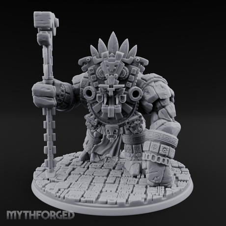 Aztec Inspired Totem Crowned Golem Warlord Miniature for Dungeons and Dragons, Pathfinder or other TTRPGs