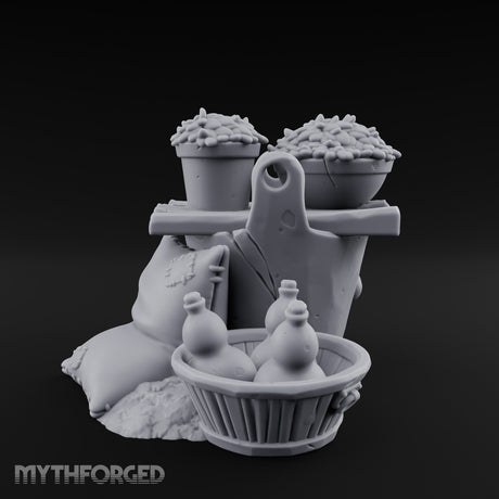 Grain-Filled Bottle-Packed Market Goods Scene Miniature for Dungeons and Dragons, Pathfinder or other TTRPGs