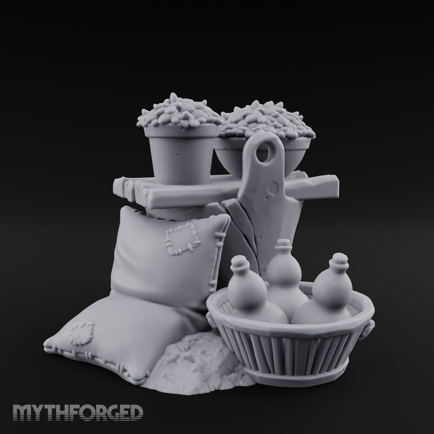 Grain-Filled Bottle-Packed Market Goods Scene Miniature for Dungeons and Dragons, Pathfinder or other TTRPGs