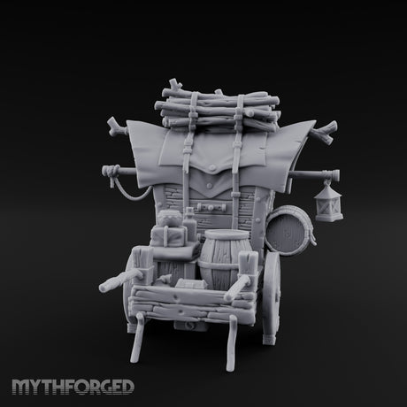 Grape-Laden Lantern-Hung Merchant Wine Cart Miniature for Dungeons and Dragons, Pathfinder or other TTRPGs