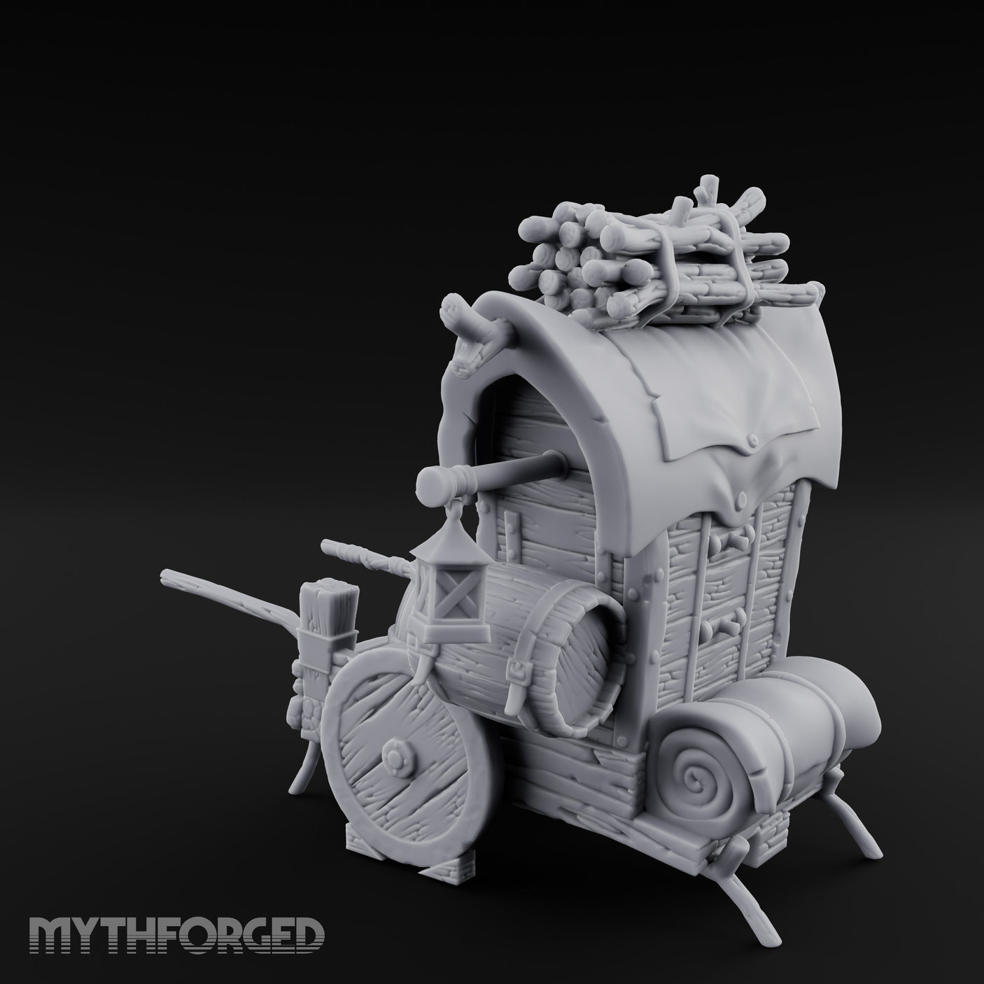 Grape-Laden Lantern-Hung Merchant Wine Cart Miniature for Dungeons and Dragons, Pathfinder or other TTRPGs
