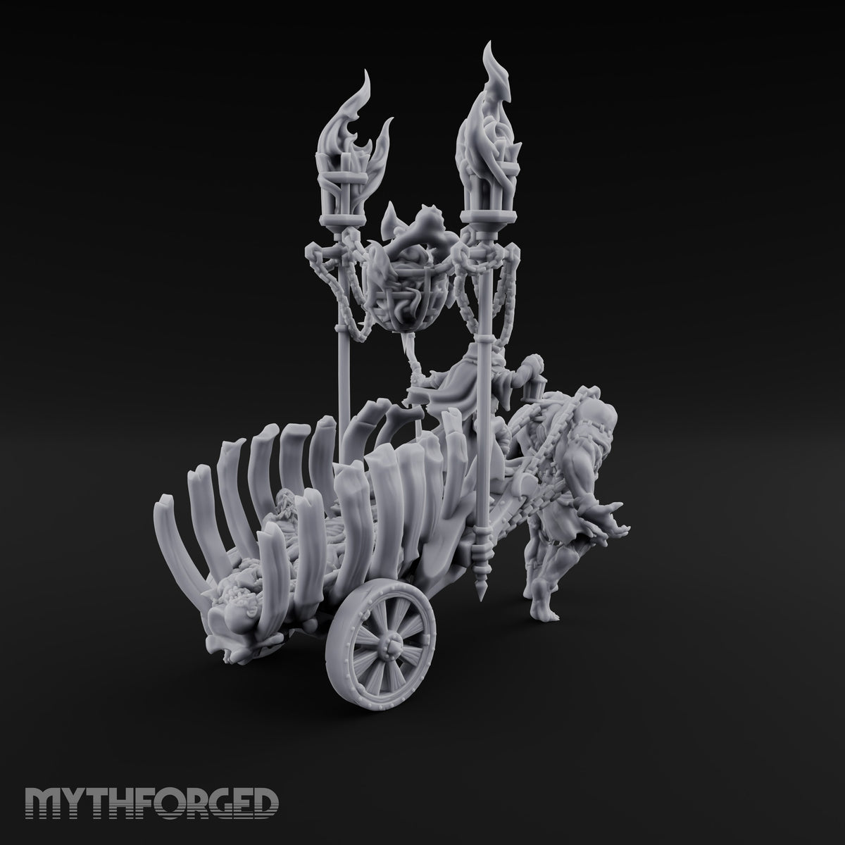 Last Fare Out of Town Ogre Pulling Bone-Ribbed Corpse Cart with Lantern Rider