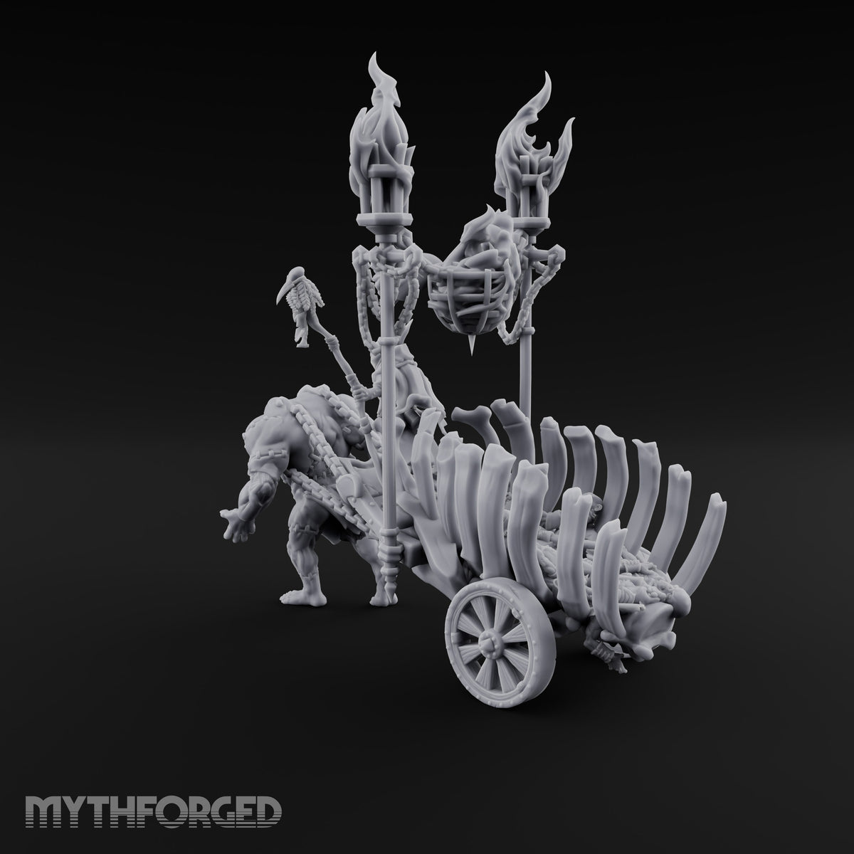 Last Fare Out of Town Ogre Pulling Bone-Ribbed Corpse Cart with Lantern Rider