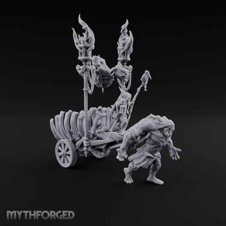 Last Fare Out of Town Ogre Pulling Bone-Ribbed Corpse Cart with Lantern Rider