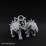 Twin Spiked Mortar-Hauling Armoured Bear Cannon Miniature for Dungeons and Dragons, Pathfinder or other TTRPGs
