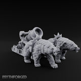 Twin Spiked Mortar-Hauling Armoured Bear Cannon Miniature for Dungeons and Dragons, Pathfinder or other TTRPGs