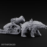 Twin Spiked Mortar-Hauling Armoured Bear Cannon Miniature for Dungeons and Dragons, Pathfinder or other TTRPGs