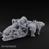 Twin Spiked Mortar-Hauling Armoured Bear Cannon Miniature for Dungeons and Dragons, Pathfinder or other TTRPGs