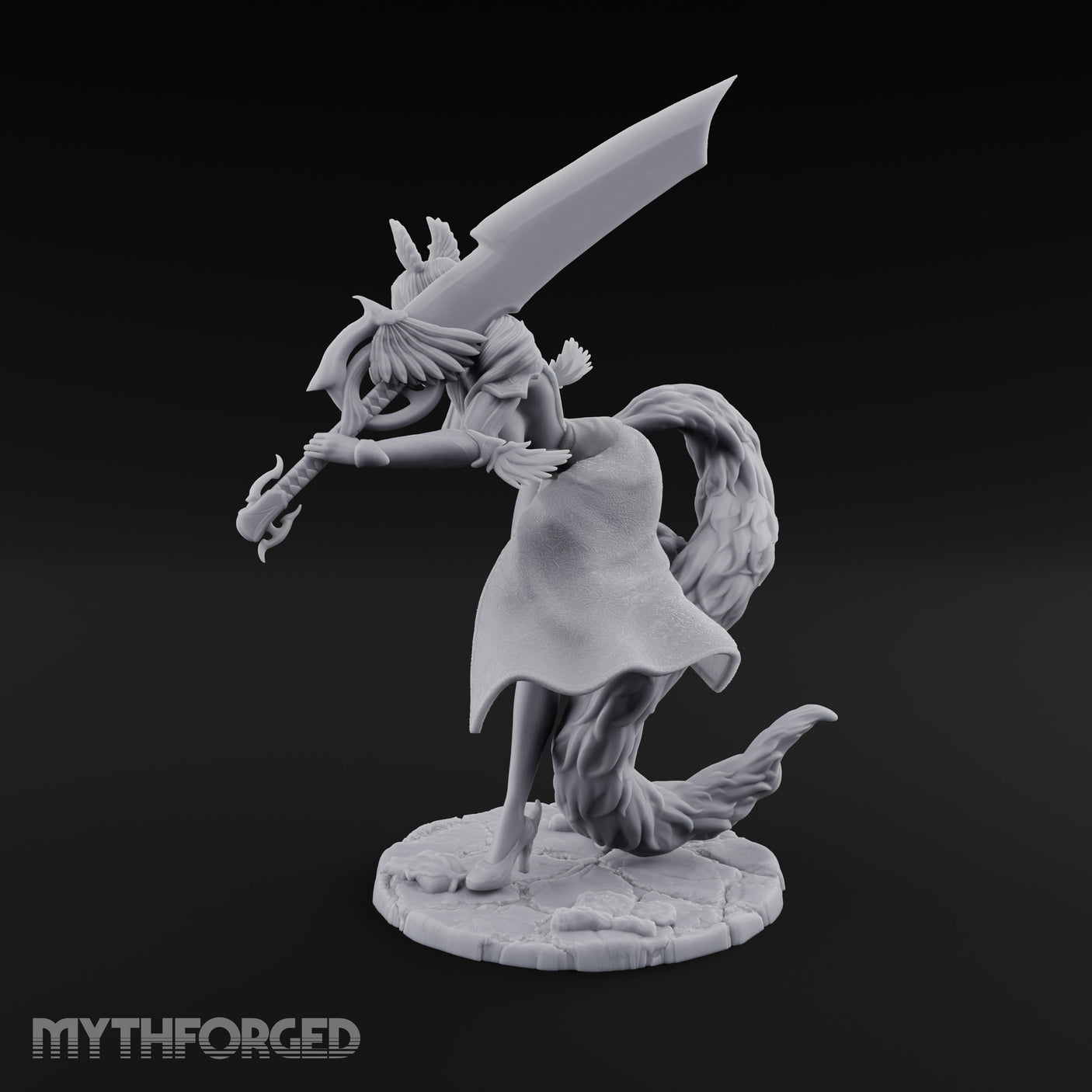 Greatsword Lunging Cloak Billowing Elf Warrior Miniature for Dungeons and Dragons, Pathfinder or other TTRPGs