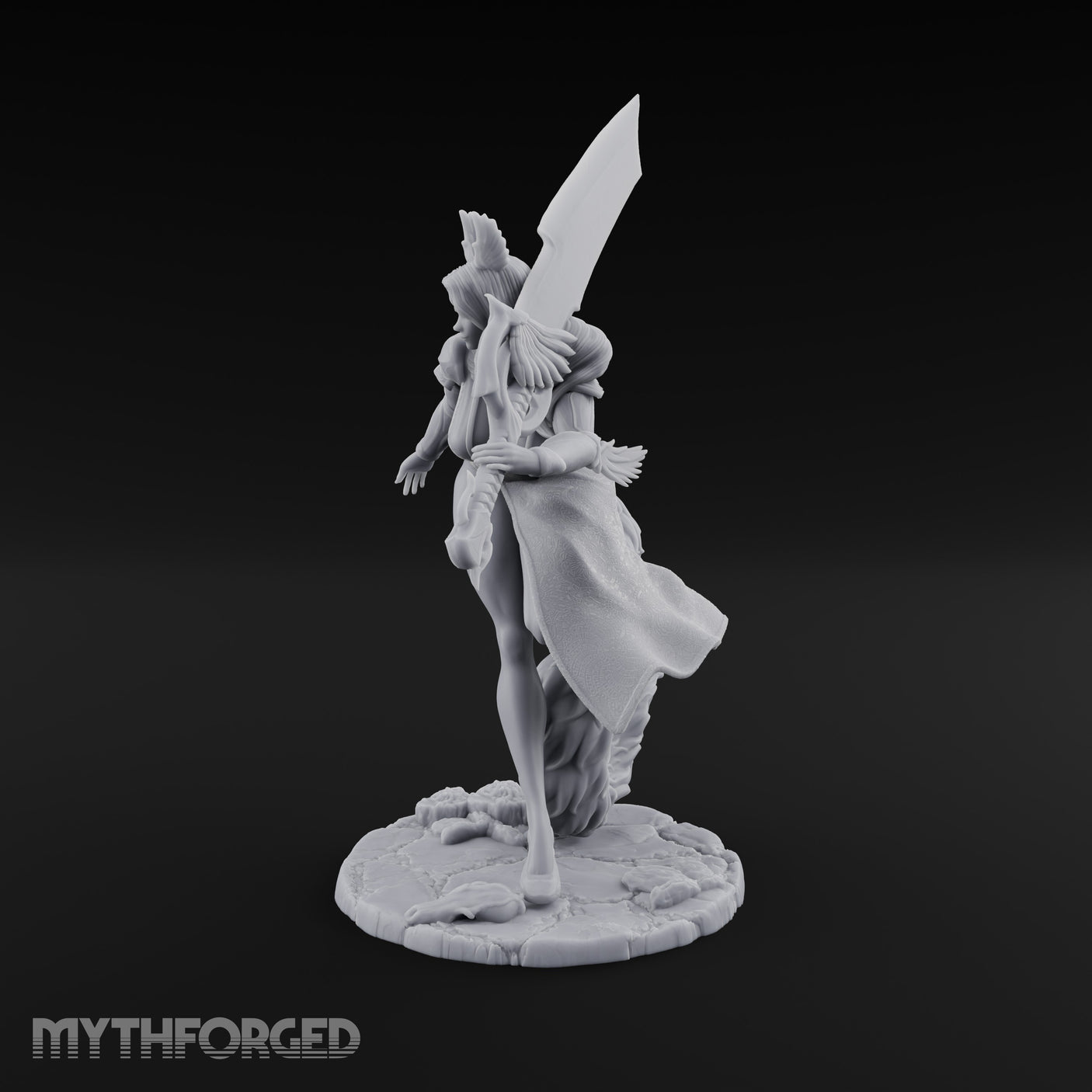 Greatsword Lunging Cloak Billowing Elf Warrior Miniature for Dungeons and Dragons, Pathfinder or other TTRPGs