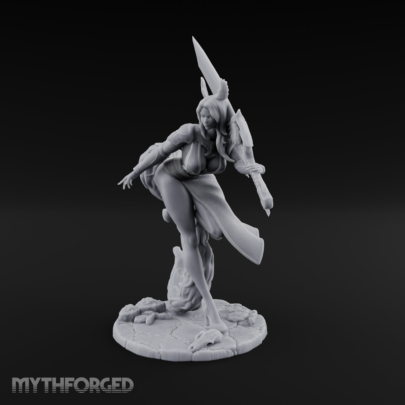 Greatsword Lunging Cloak Billowing Elf Warrior Miniature for Dungeons and Dragons, Pathfinder or other TTRPGs