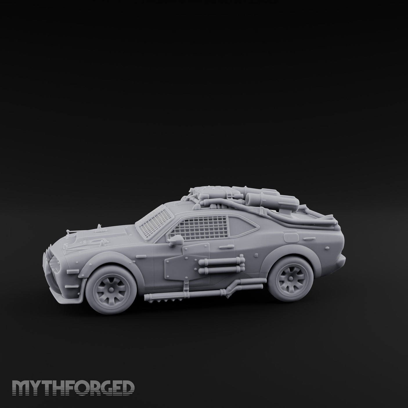 Grille-Spiked Roof-Mounted Apocalypse Muscle Car Miniature for Dungeons and Dragons, Pathfinder or other TTRPGs