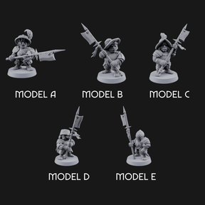 Feather Flourishing Halfling Halberdiers Miniature for Dungeons and Dragons, Pathfinder or other TTRPGs