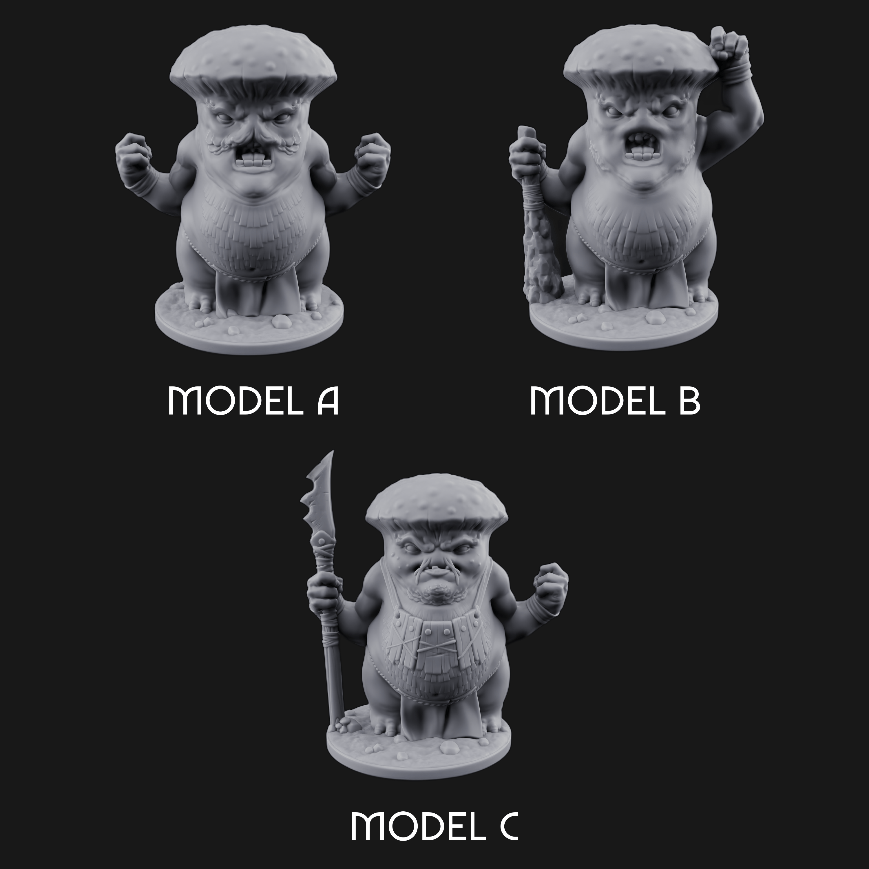 Fists Up Grumpy Myconid Brawlers Miniature for Dungeons and Dragons, Pathfinder or other TTRPGs