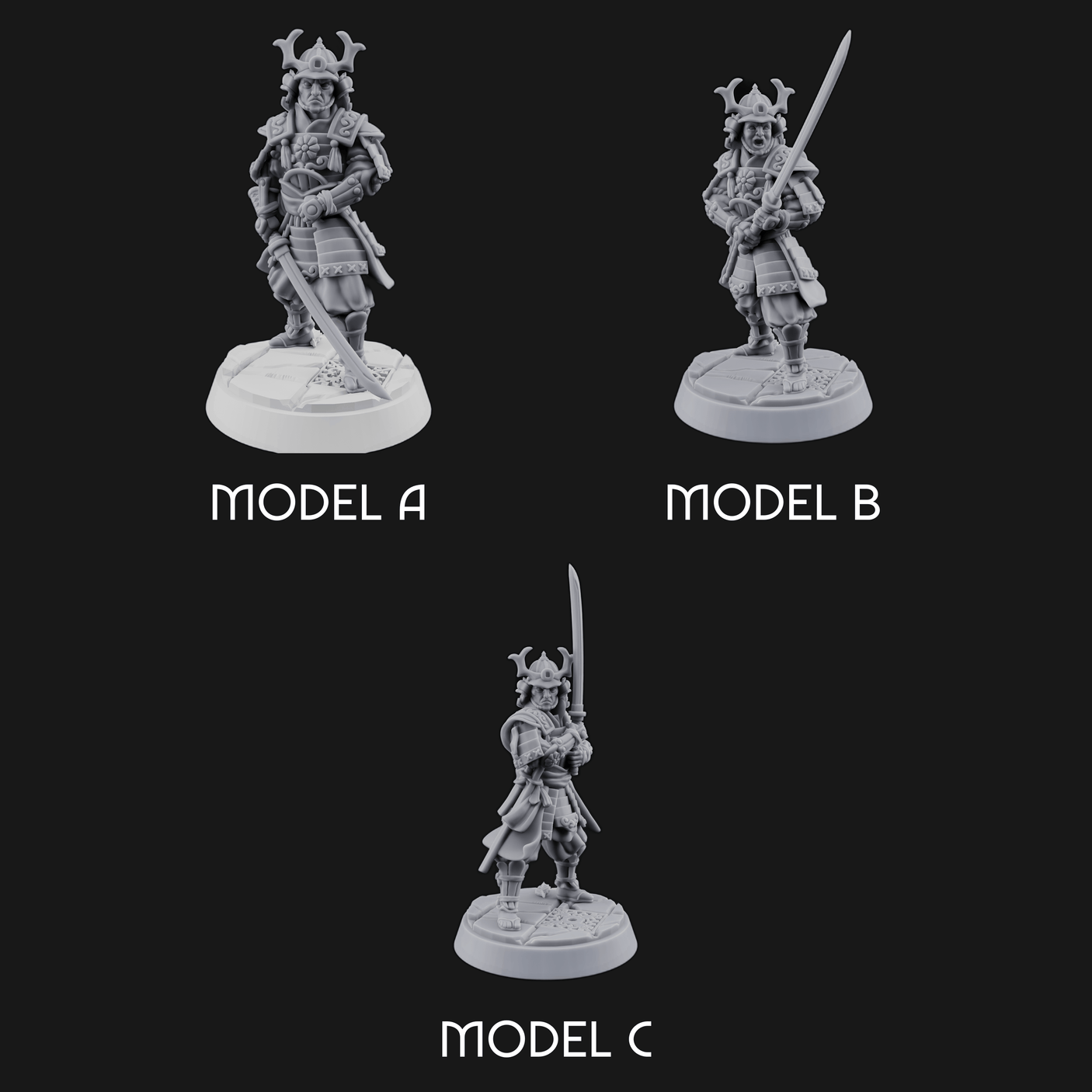 Stern Horned Samurai Miniature for Dungeons and Dragons, Pathfinder or other TTRPGs