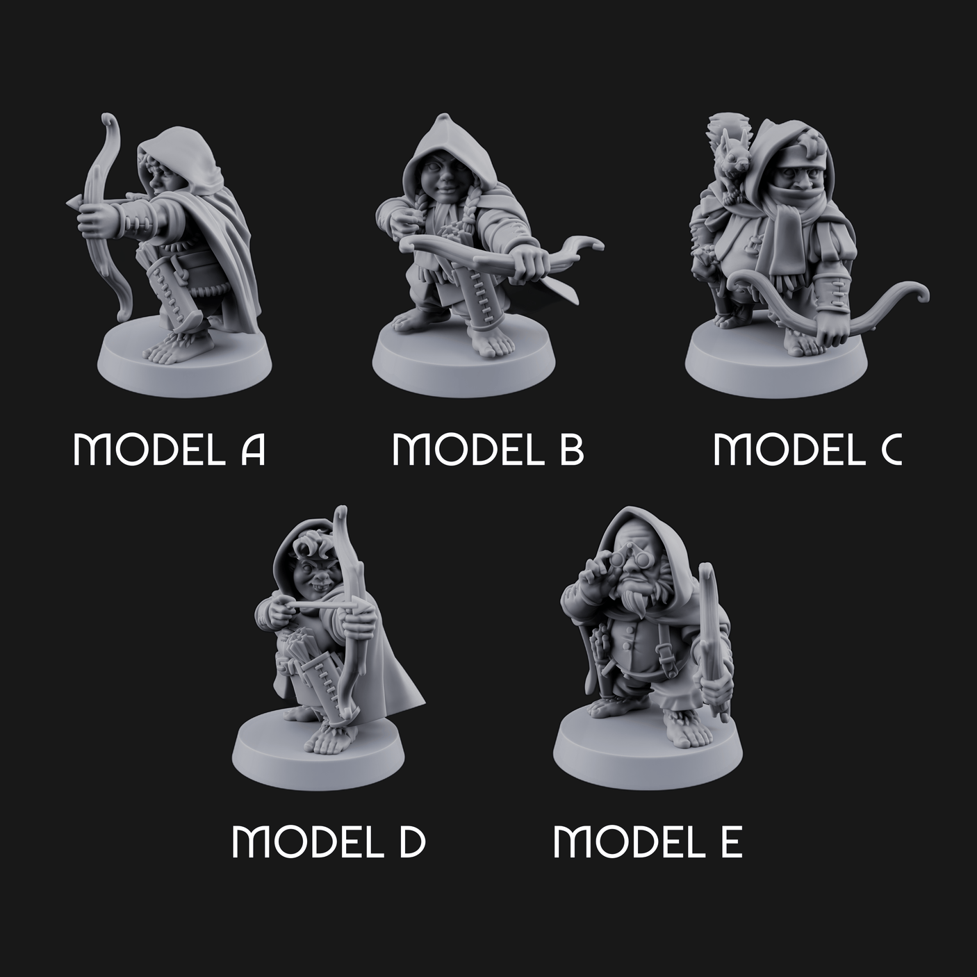 Bow Drawn Steady Halfling Archers Miniature for Dungeons and Dragons, Pathfinder or other TTRPGs