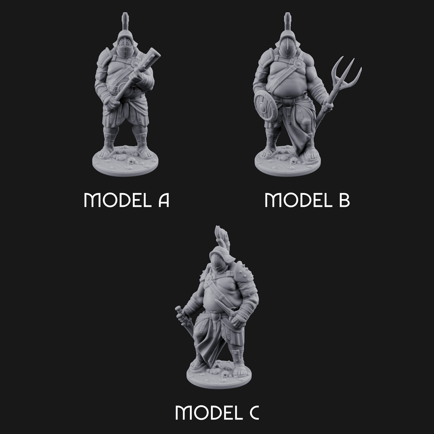 Hammer Gripping Human Gladiators Miniature for Dungeons and Dragons, Pathfinder or other TTRPGs
